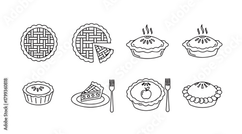 Collection of delicious pie and tart illustrations in a clean silhouette style