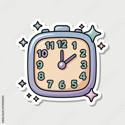 Hand-Drawn Clock Icon with Shimmering Stars Illustration