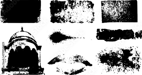 Vintage engravings and line drawings in black and white. This set features various artistic outlines and textures in a graphic vector illustration.