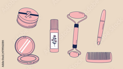 Pink skincare and beauty tools 