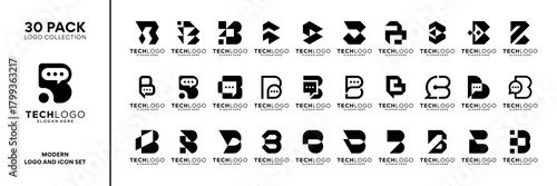 Set of initial letter B logo design inspiration. Geometric abstract logo icon vector isolated on white background.