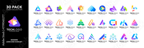 Set of initial letter A modern colorful app logo design inspiration. Geometric abstract logo icon vector isolated on white background.