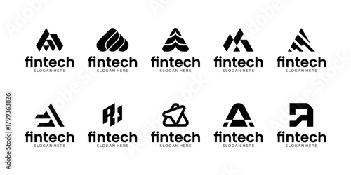 Set of accounting financial investment logo design. Initial letter A isolated on white background. Geometric abstract logo icon vector.