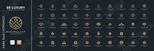 Mega logo collection with minimalist elegant logo design. Geometric abstract logo icon vector isolated on black background.