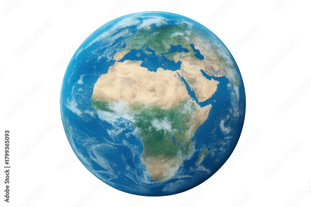Fototapeta premium Planet earth spinning, highlighting continents of africa, europe, and the middle east against a transparent background