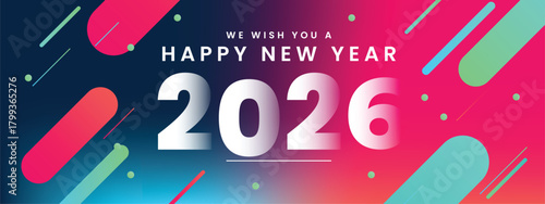 Colorful Happy new year 2026 background. Holiday greeting card design. Vector illustration.