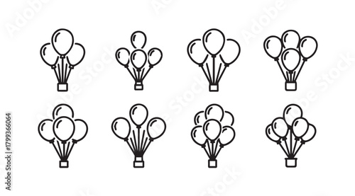 Collection of hand drawn balloon bunches in silhouette style