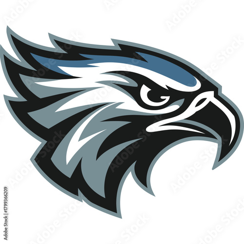 Stylized predatory eagle head logo, powerful avian mascot symbol design Vector
