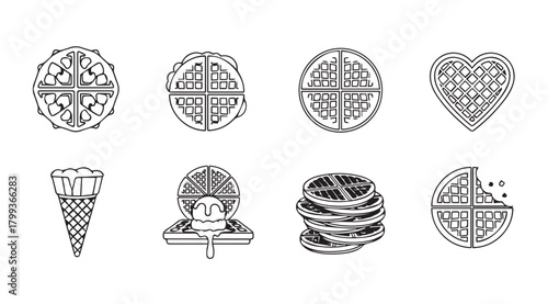 Collection of waffle icons and illustrations in a sketchy silhouette style