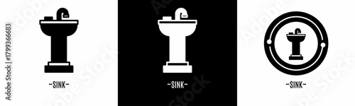 Sink logo set. Collection of black and white logos. Stock vector.