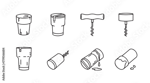 Collection of wine bottle openers and stoppers silhouette