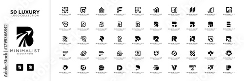 Mega logo collection with financial growth logo design. Geometric abstract logo icon vector isolated on white background.