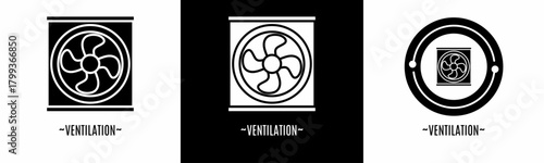 Ventilation logo set. Collection of black and white logos. Stock vector.
