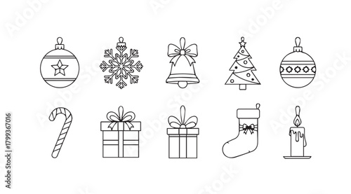 Collection of hand drawn christmas ornaments and decorations silhouette