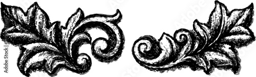 Leaf ornament in vintage style, elegant decor design. Black and white vector illustration with intricate details for classic or modern uses.