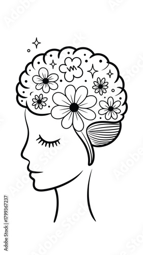 Blooming mind concept with flowers and stars representing mental growth Vector