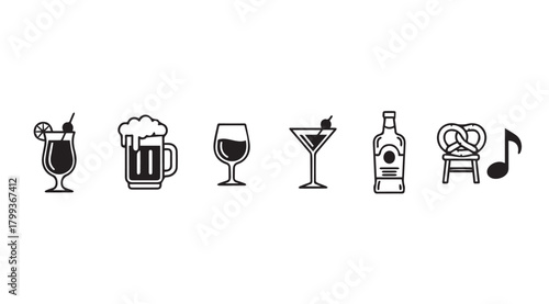Collection of alcoholic beverage and bar icons silhouette