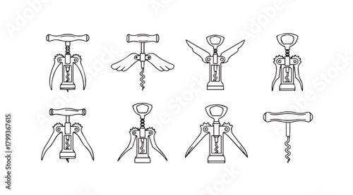 Collection of eight different corkscrew styles silhouette