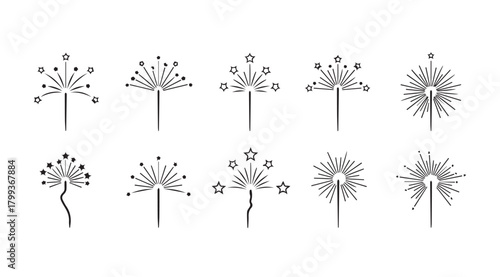 Collection of ten stylized botanical and floral elements in a delicate line art silhouette