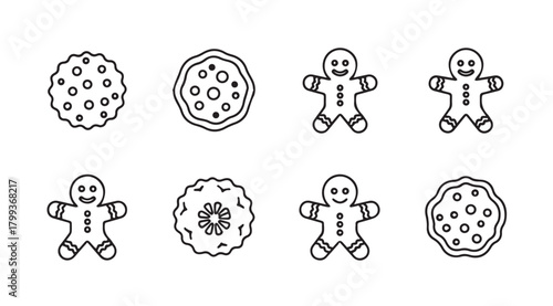 Collection of hand drawn cookie silhouettes for baking and holiday themes