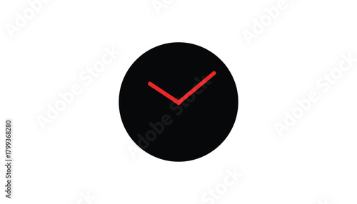 Minimalist clock icon with red hands simple flat design element isolated on a clean white background