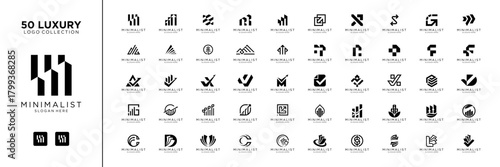 Mega logo collection with abstract financial logo design inspiration. Geometric shape logo icon vector isolated on white background.