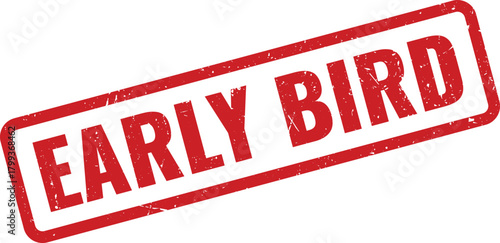 Promotional red grunge effect rubber stamp clearly indicating the special offer EARLY BIRD