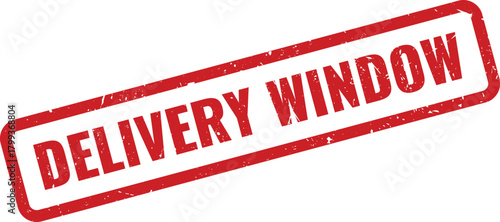 Red distressed grunge rubber stamp mark with important Delivery Window text for shipping logistics