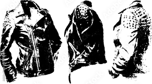 Vintage leather jacket silhouette with hand-drawn outline. Detailed vector illustration showcasing retro style in a cohesive design set.