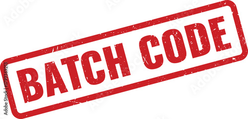 Distressed red rubber stamp displaying important BATCH CODE text for product identification and traceability