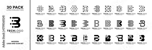 Set of initial letter B logo design inspiration. Geometric abstract logo icon vector isolated on white background.