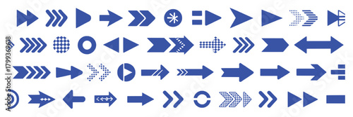Collection of Blue Arrow Icons and Symbols for Navigation and Direction