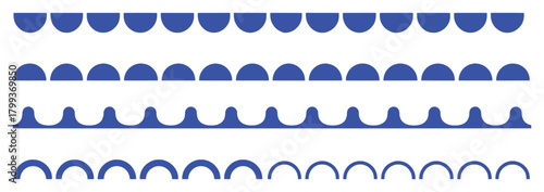 Collection of Blue Decorative Borders with Semicircle and Wave Patterns