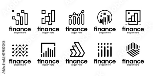 Set of financial statistics business chart bar diagram logo design inspiration. Geometric abstract logo icon vector isolated on white background.