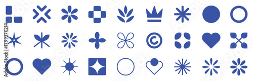 Collection of Blue Geometric and Organic Icons on White Background
