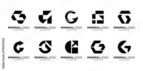 Set of initial letter G with financial arrow upward logo design inspiration. Geometric abstract logo icon vector isolated on white background.