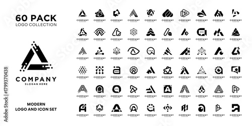 Mega logo collection. Initial letter A logo design inspiration. Geometric abstract logo icon vector isolated on white background.