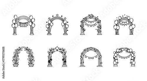Collection of ornate architectural archways in a decorative silhouette style