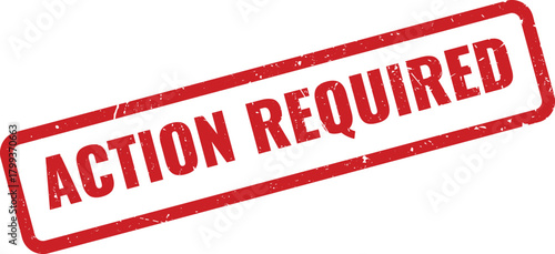 Action Required Red Grunge Rubber Stamp with Rectangular Outline for Urgent Task or Important Notice