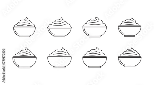 Collection of eight stylized dessert bowls filled with whipped cream silhouette