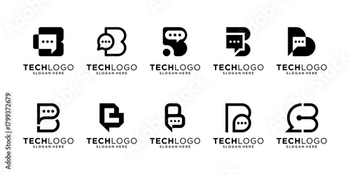 Set of talk chat logo design inspiration. Initial letter B isolated on white background. Geometric abstract logo icon vector.