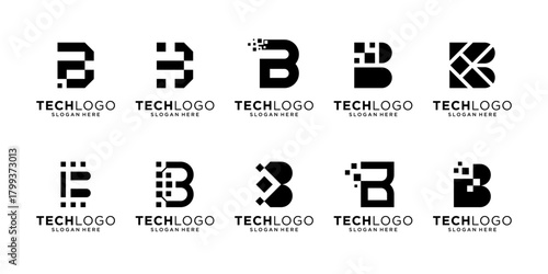 Set of letter B logo design inspiration. Abstract technology symbol with initial B. Geometric logo isolated on white background. Icon design vector.