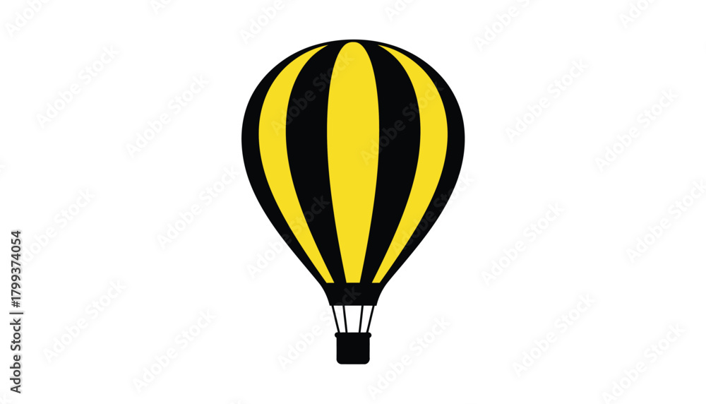 Naklejka premium Striped hot air balloon illustration simple flat design isolated on white background for travel and adventure concepts