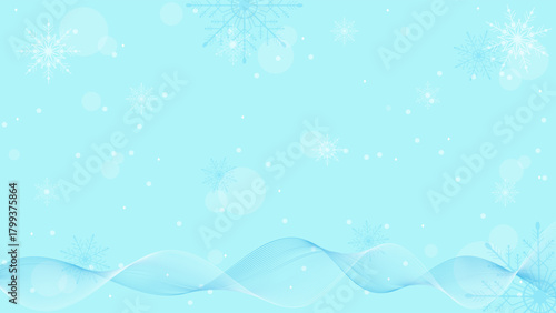Blue Background Wallpaper With Wavy Lines And Sparkling Snowflakes In Winter Season