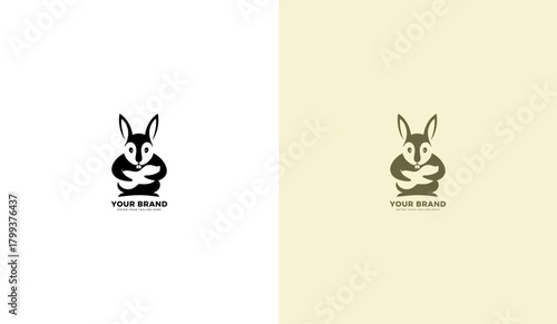 Rabbit eating nuts logo, rabbit icon with nuts, vector illustration template design