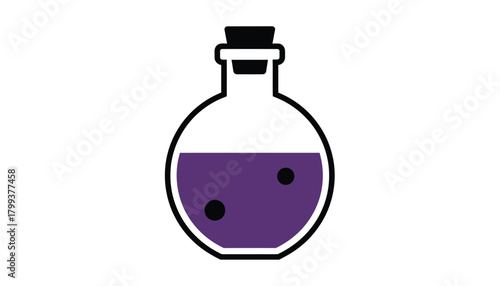 Potion bottle icon with purple liquid simple flat design element isolated on white background for game or fantasy concept