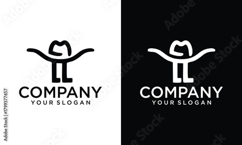 Creative Letter LL with bull's horns/cowboy hat logo design vector for fashion or style