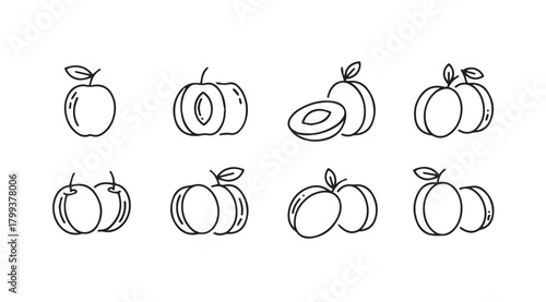 Collection of hand drawn plums and apricots in silhouette style