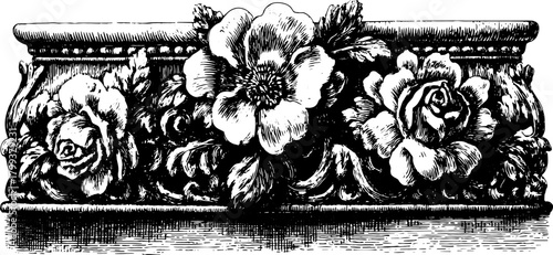 Antique engravings featuring floral elements in an ornate style. Detailed black line drawing vector illustration set perfect for adding elegance.