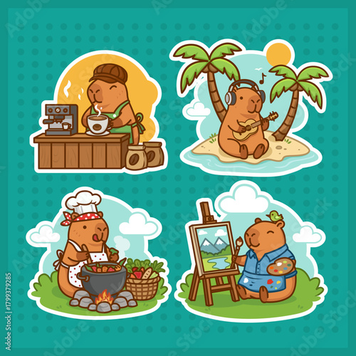 Artistic Capybara Painting a Serene Landscape